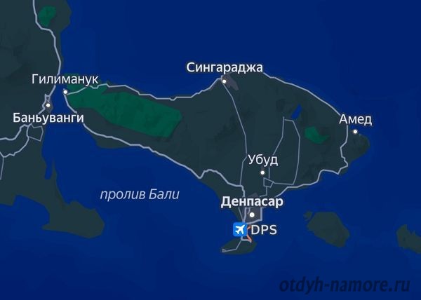 Остров Бали на карте